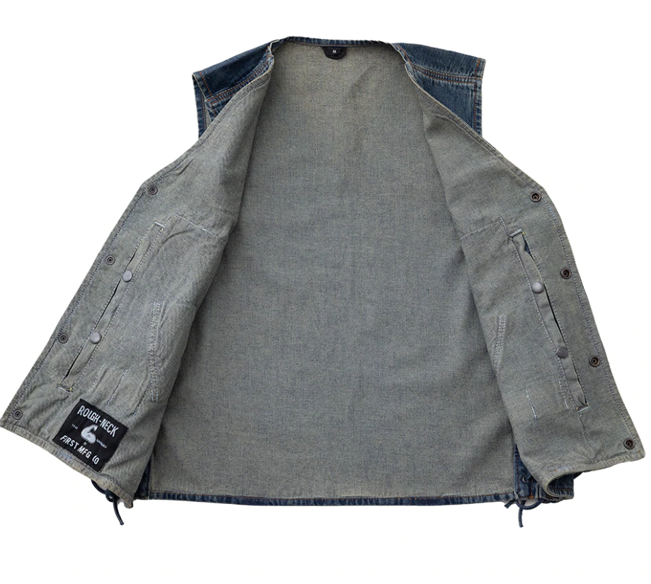 Denim Motorcycle Vest - Men's - Up To 8XL - Blue - Gambler - FIM618DM-FM