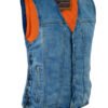 Men's Denim Motorcycle Vest - Blue - Single Panel Back - SKU DM905BU-DS. Big Sizes available. 4X 5X 6X 7X 8X.