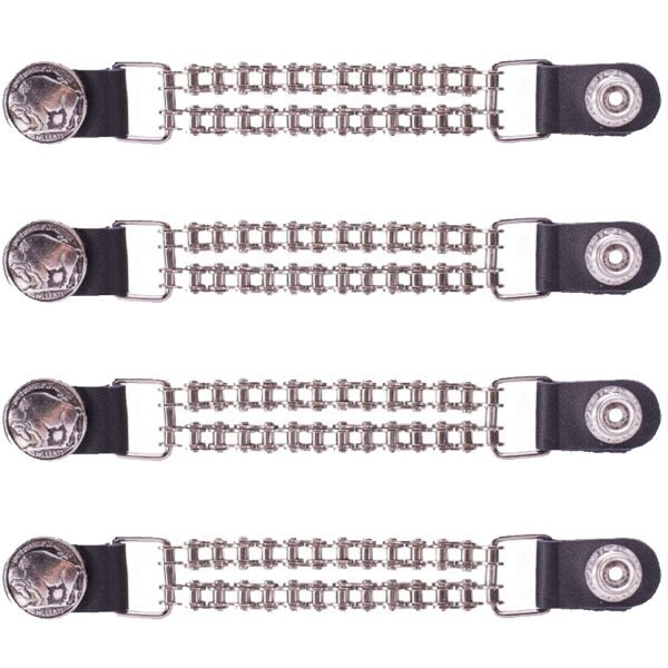 Set of Four - Buffalo Nickel Vest Extenders - Chrome Motorcycle Chain - AC1052-BC-DL