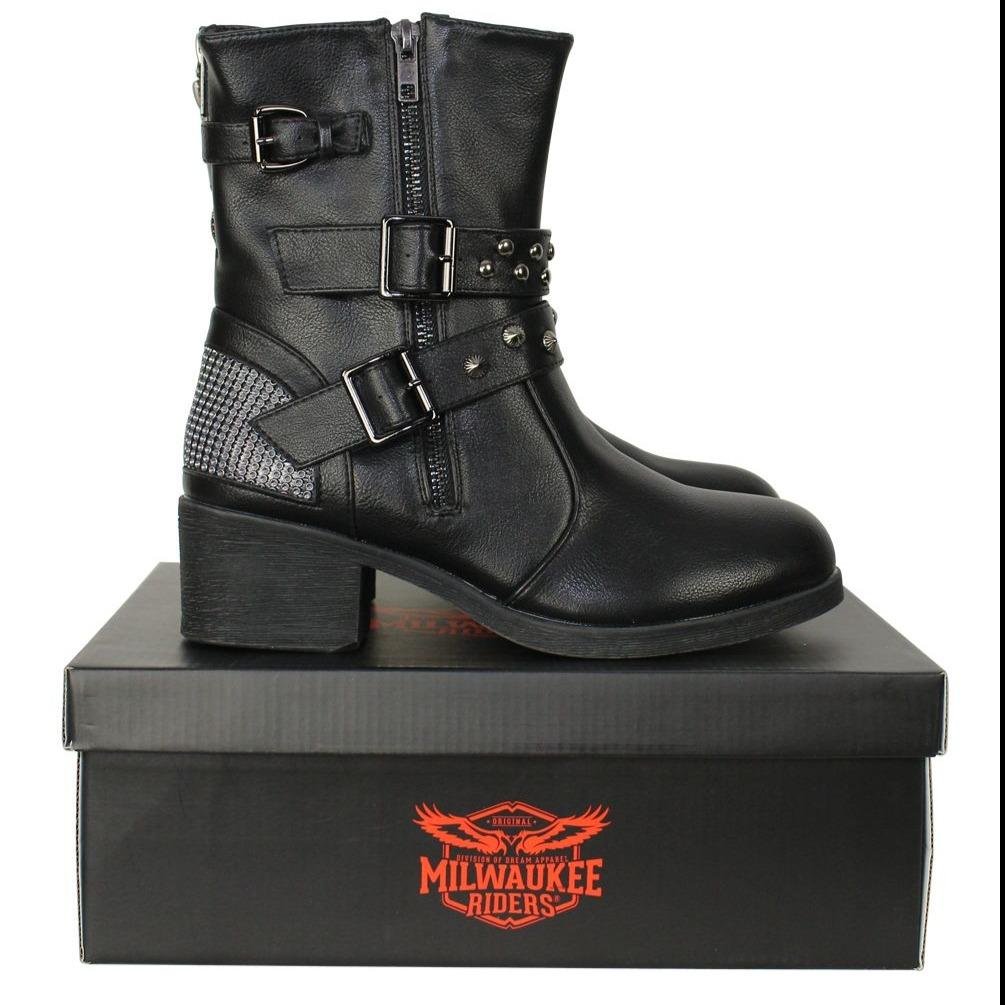 Motorcycle Boots - Women's - Studded - Zippered - Buckled - MR-BTL7001-DL