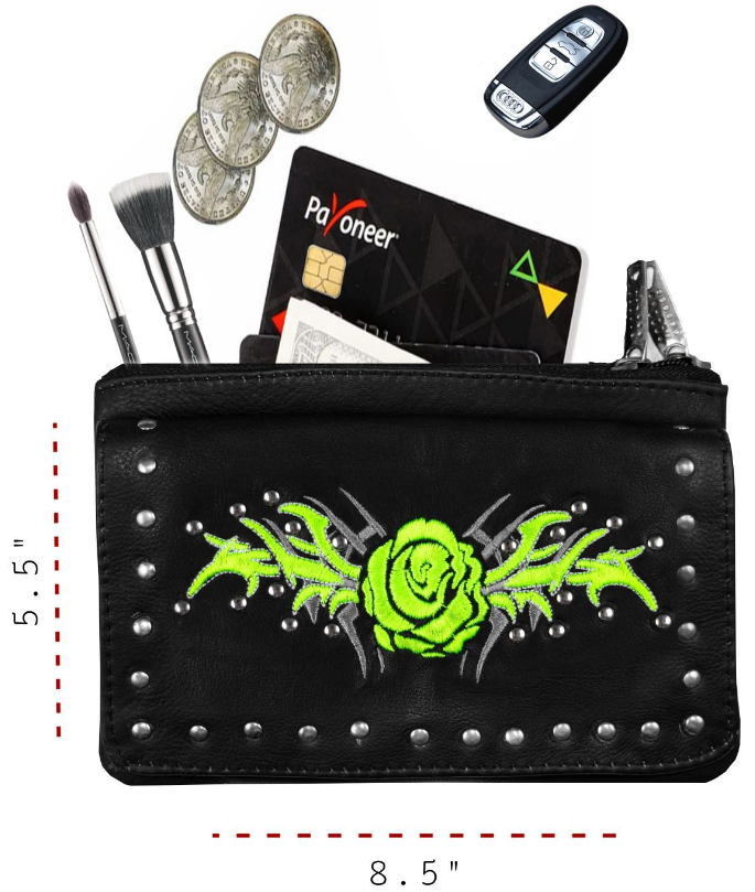 Leather Belt Bag - Lime - Rose Design - Handbag - BAG35-EBL6-LIME-DL