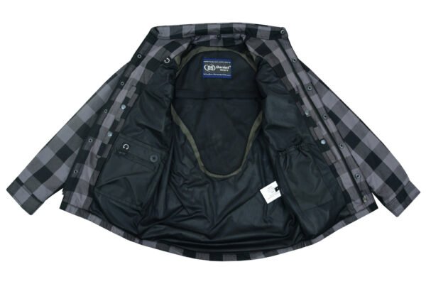 Flannel Motorcycle Shirt - Men's - Armor Pockets - Gun Pockets - Up To Size 6XL - Black Gray Plaid - DS4670-DS