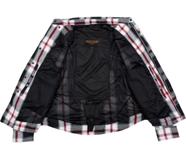 Flannel Motorcycle Shirt - Men's - Armor - Up To Size 5XL - Red White Black Plaid - SHR14-CC-DL