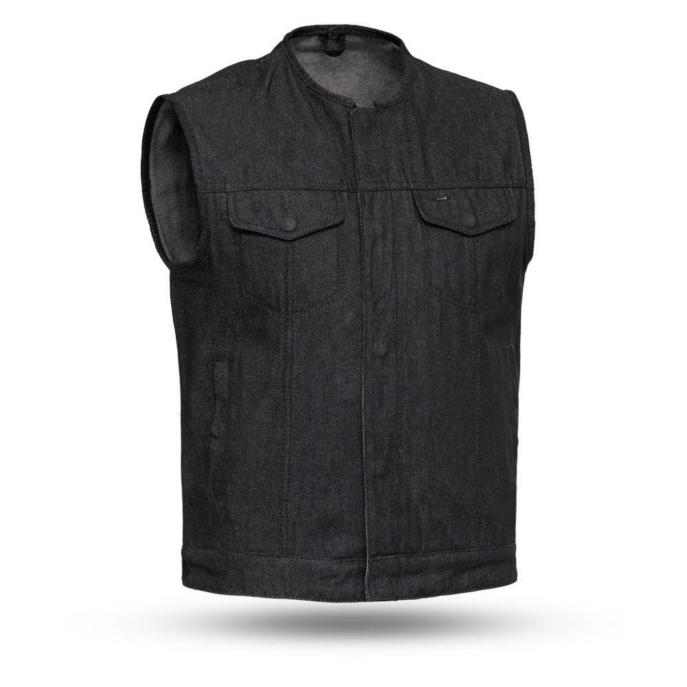 Haywood - Black Denim Men's Motorcycle Vest - FIM634DM