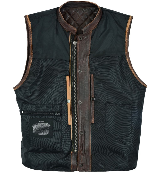 Leather Motorcycle Vest - Men's - Up To Size 60 - Distressed Brown - MR-MV320-PD-18-DL