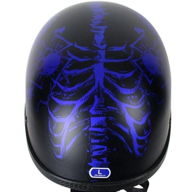 Novelty Motorcycle Helmet - Matte Blue Horned Skeletons - H501-D5-BLUE-DL Novelty Motorcycle Helmet - Matte Blue Horned Skeletons - H501-D5-BLUE-DL