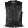 Leather Motorcycle Vest - Men's - Reflective Skulls - Gun Pockets - MV8025-11-DL