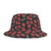 Sweet Strawberries Pattern - Text Sweet - Red on Black - Biker Bucket Hat