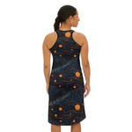 Cat in the Night Sky - Dark Blues Orange Gold Multi Color - Women's Racerback Dress
