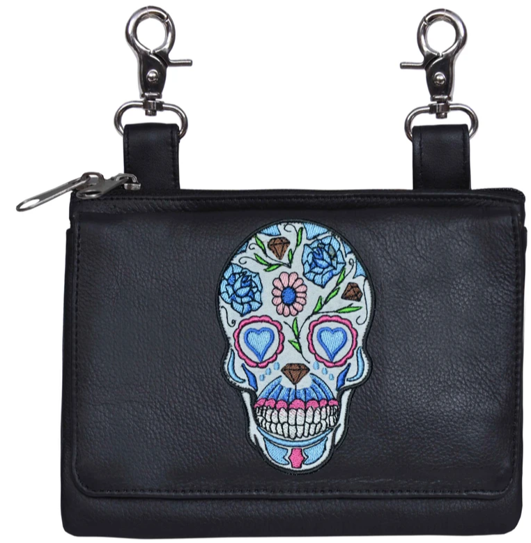 Leather Clip on Bag - Sugar Skull Design - Belt Bag - 5737-00-UN