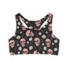 Skulls and Roses - Pink White on Black - Seamless Sports Bra (AOP)