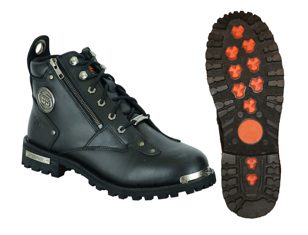 Men's Black 6 Inch Motorcycle Boots - Side Zipper - Plain Toe - DS9730-DS