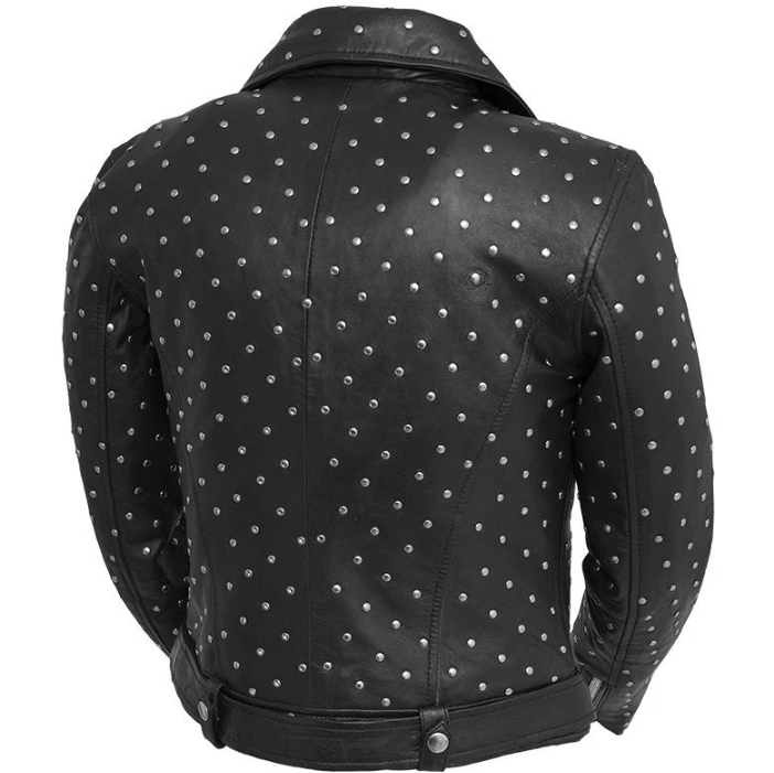 Black Leather Motorcycle Jacket - Women's - Handcrafted Studs - Claudia - WBL1723-FM