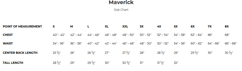 Leather Motorcycle Jacket - Men's - Big and Tall - Biker Jacket - Maverick - FIM262NTCZ-FM Size Chart