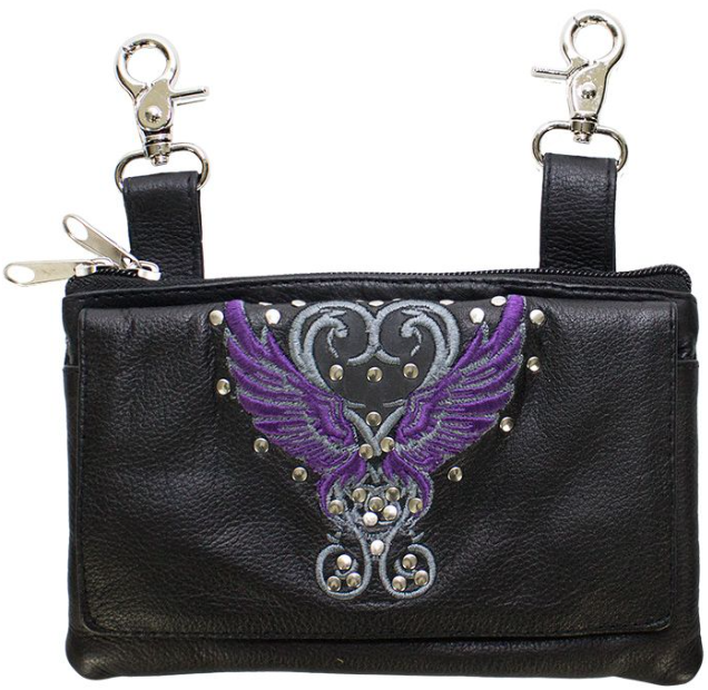 Leather Belt Bag - Purple - Wings Design - Handbag - BAG35-EBL8-PURP-DL