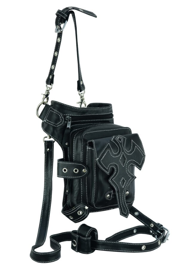 Black Leather Thigh Bag - Gun Holster Pocket - DS5852-DS