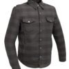 Flannel Motorcycle Shirt - Men's - Armor Pockets - Gun Pockets - Up To Size 5XL - Black Gray Plaid - FIM407FNL-FM