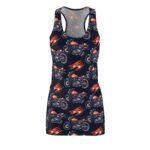 Motorcycle Flames - Red White on Black - Women's Cut & Sew Racerback Dress (AOP)