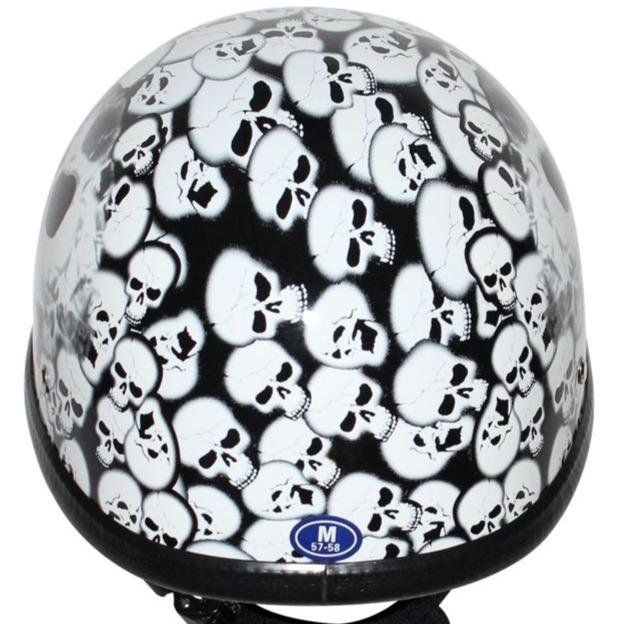 Novelty Motorcycle Helmet - White Skull Boneyard - Shorty - H6401-WHITE-DL Novelty Motorcycle Helmet - White Skull Boneyard - Shorty - H6401-WHITE-DL