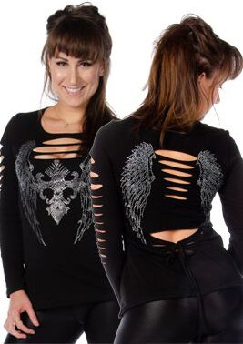 Women's V-Neck Shirt - Dark Angel Long Sleeve - 7197BLK-DS