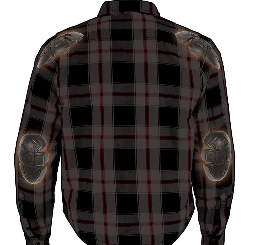 Flannel Motorcycle Shirt - Men's - Armor - Up To Size 5XL - Red White Black Plaid - SHR14-CC-DL