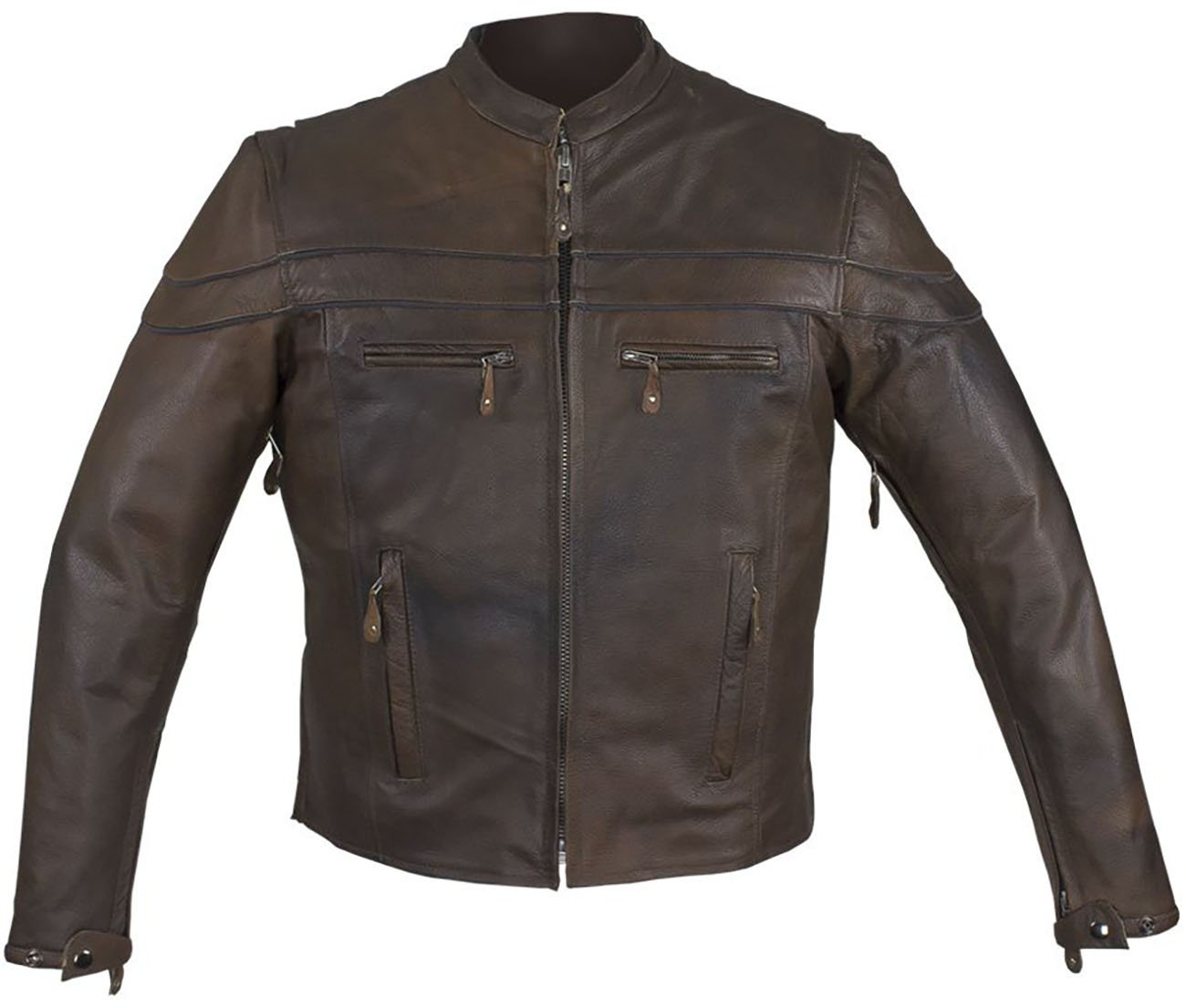 Leather Motorcycle Jacket - Men's - Concealed Carry Pockets - Brown - MJ796-BRN-11DL