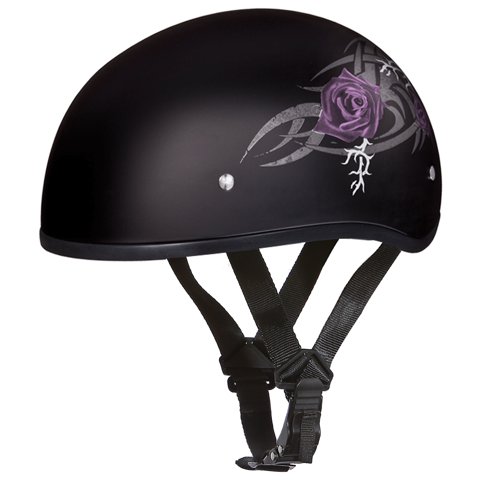 DOT Motorcycle Helmet - Tribal Purple Roses - Shorty - D6-PR-DH