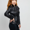 Leather Motorcycle Jacket - Women's - Violet Or Black - WBL1395-FM