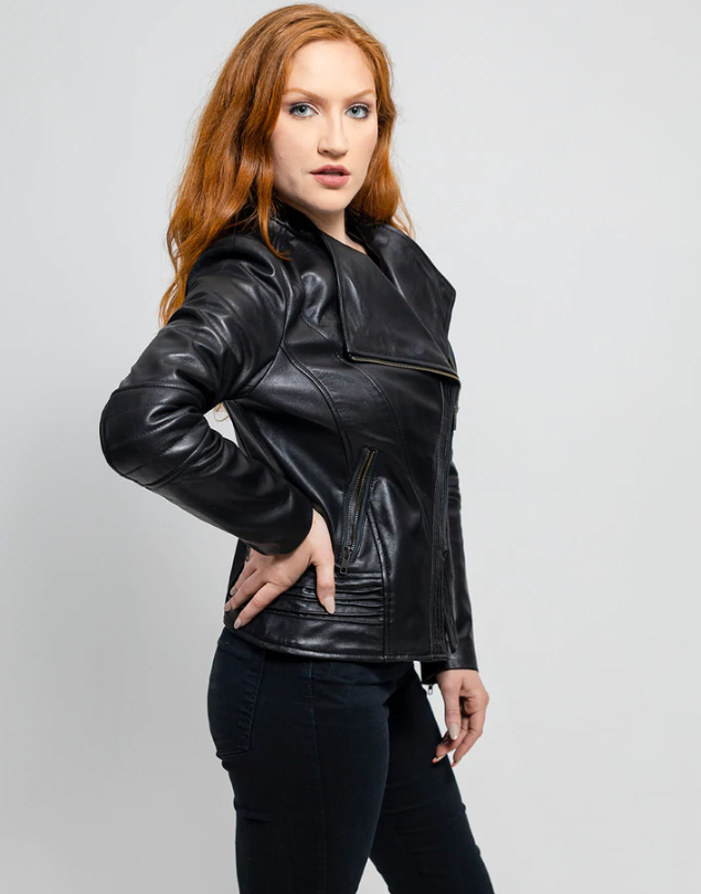 Leather Motorcycle Jacket - Women's - Violet Or Black - WBL1395-FM