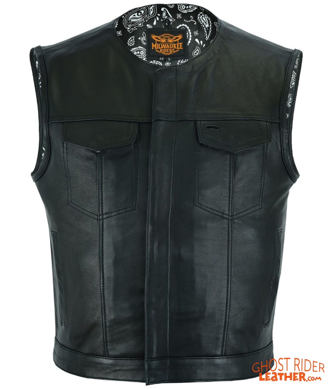 Leather Vest - Men's - Motorcycle Club - Black Paisley Lining - Up To Size 60 - MV78024-PL-11-DL