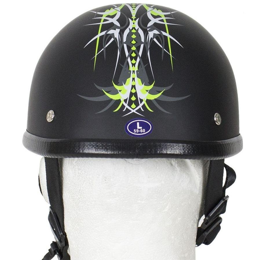 Novelty Motorcycle Helmet - Green Machine Tribal - Shorty - H501-D6-GREEN-DL Novelty Motorcycle Helmet - Green Machine Tribal - Shorty - H501-D6-GREEN-DL