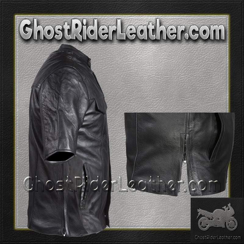 Men's Light Weight Leather Shirt with Short Sleeves - MJ822-11L-DL