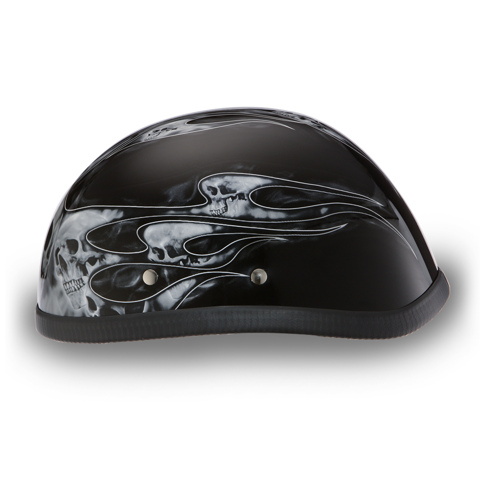 Novelty Motorcycle Helmet - Skull Silver Flames - Eagle Shorty - 6002SFS-DH