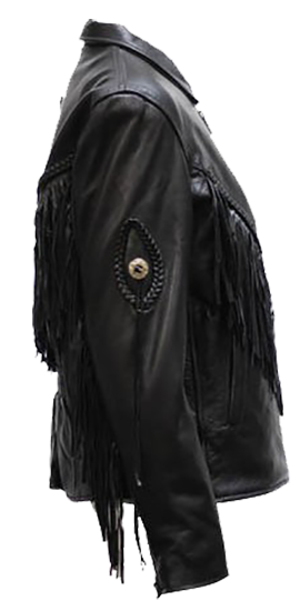 Women's Leather Motorcycle Jacket with Braid and Fringe Design - SKU LJ280-DL