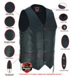 Leather Motorcycle Vest - Men's - Gun Pockets - Up To 8XL - DS122-DS