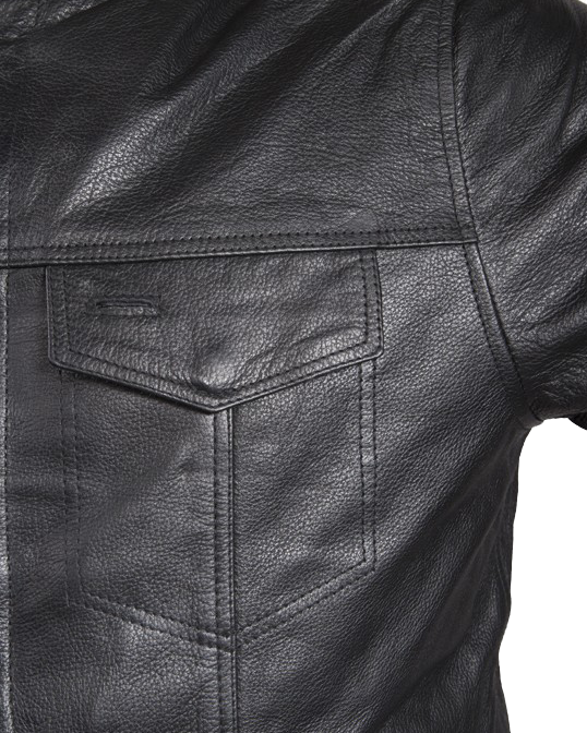Men's Light Weight Leather Shirt with Short Sleeves - MJ822-11L-DL