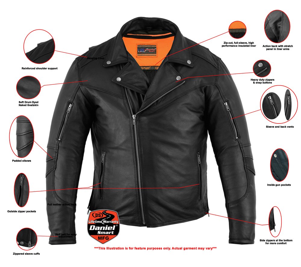 Leather Biker Jacket - Men's - Modern - Longer - Beltless - DS794-DS