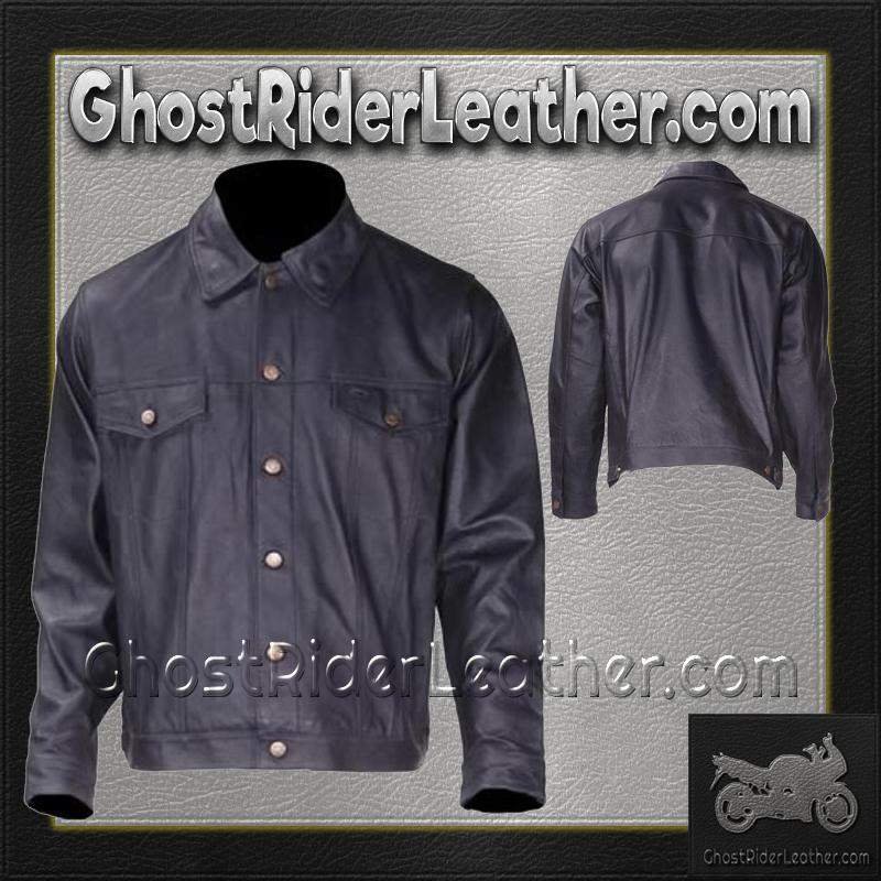 Men's Leather Shirt Jacket with Button Closure - MJ778-DL