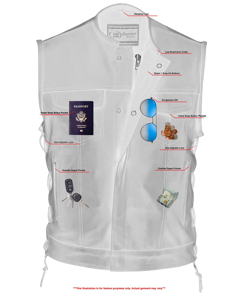 Leather Motorcycle Vest - Men's - Side Laces - Up To 12XL - Big and Tall - DS178-DS