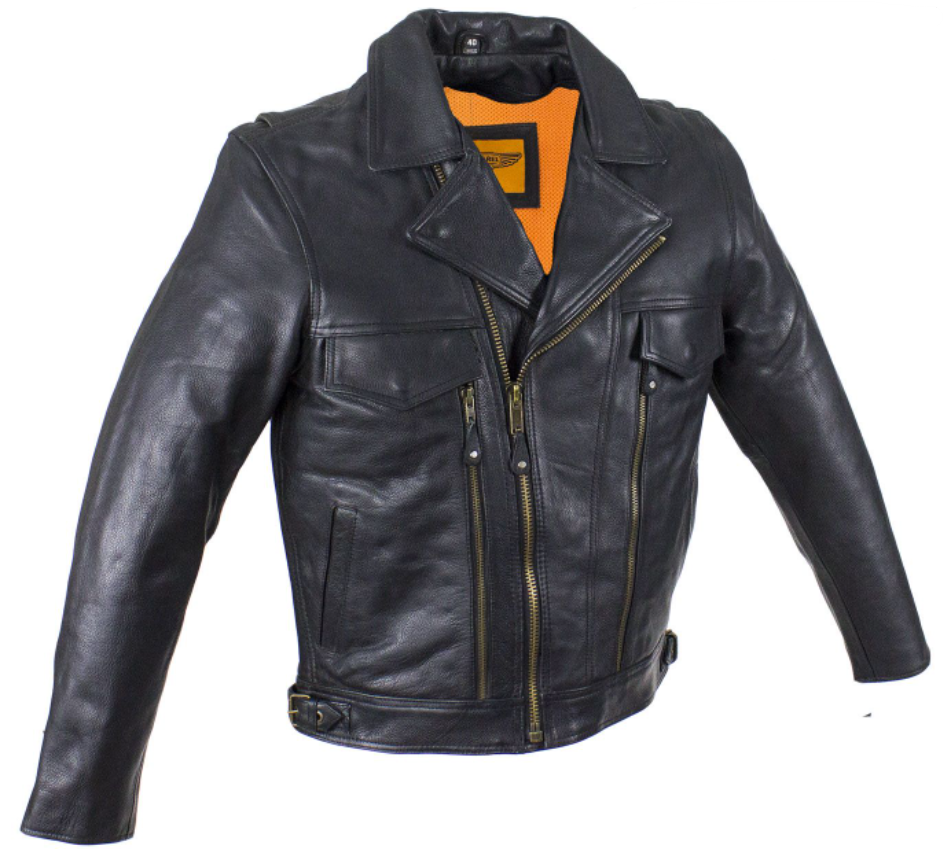 Leather Motorcycle Jacket - Men's - Racer - Gun Pockets - MJ800-DL