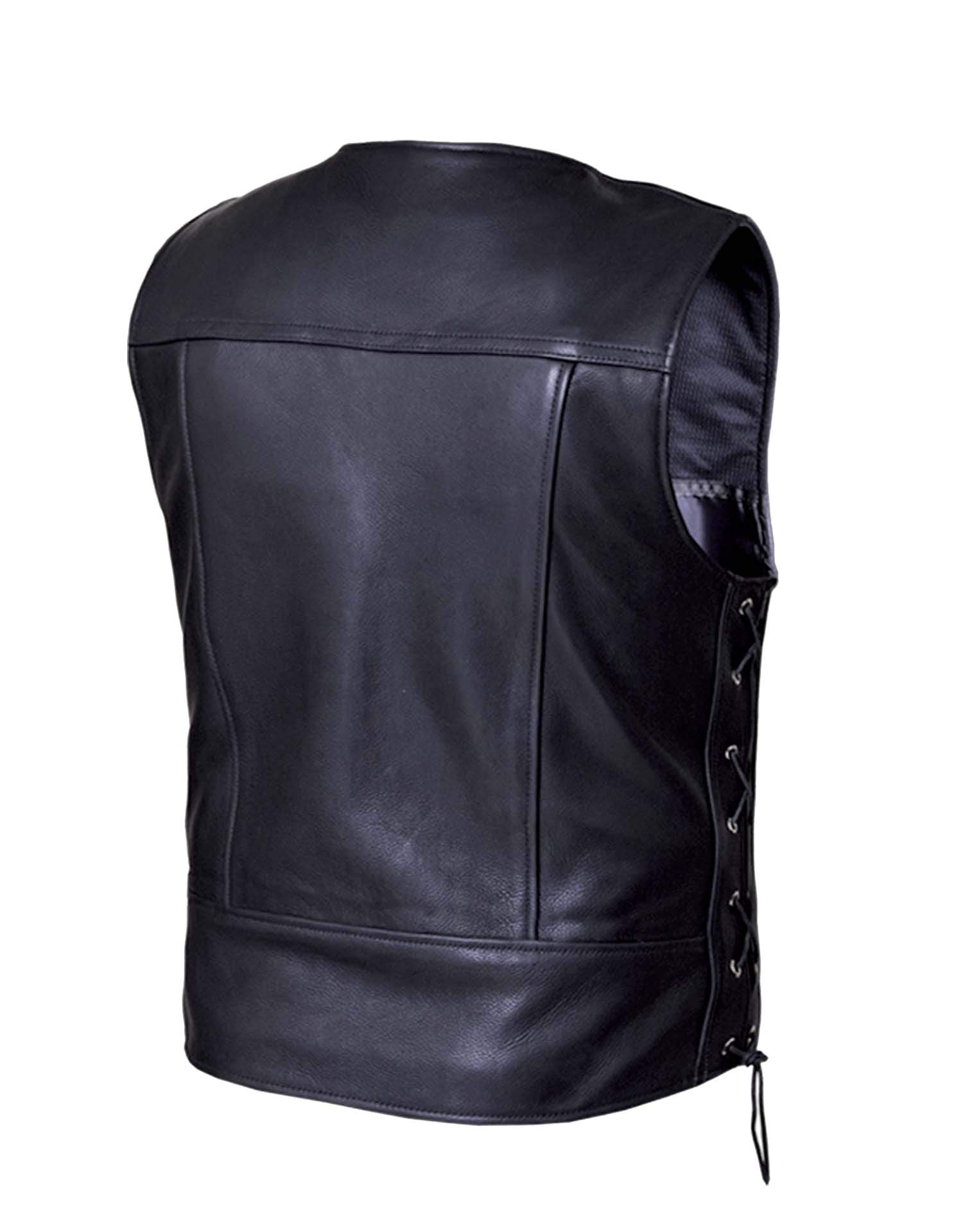 Leather Motorcycle Vest - Men's - Up To 8XL - Ultra - Side Laces - 6036-00-UN