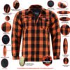 Flannel Motorcycle Shirt - Men's - Armor Pockets - Gun Pockets - Up To Size 5XL - Orange Black Plaid - DS4675-DS