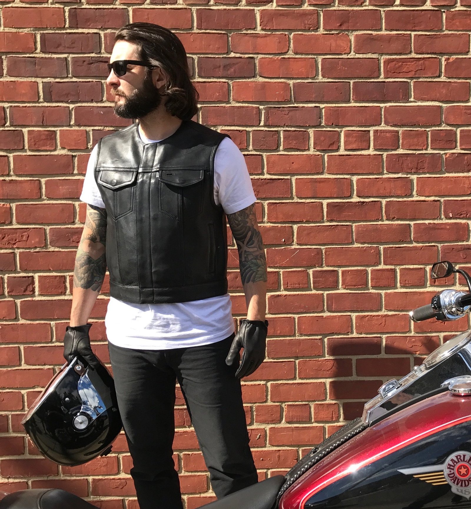 Leather Motorcycle Vest - Men's - Lowside - FIM659CPM-FM