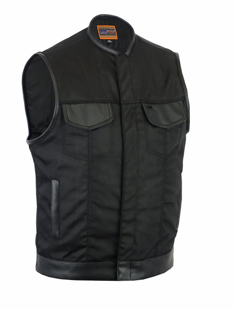 Canvas and Leather Motorcycle Vest - Men's - Gun Pockets - Up To 12XL - DS687-DS