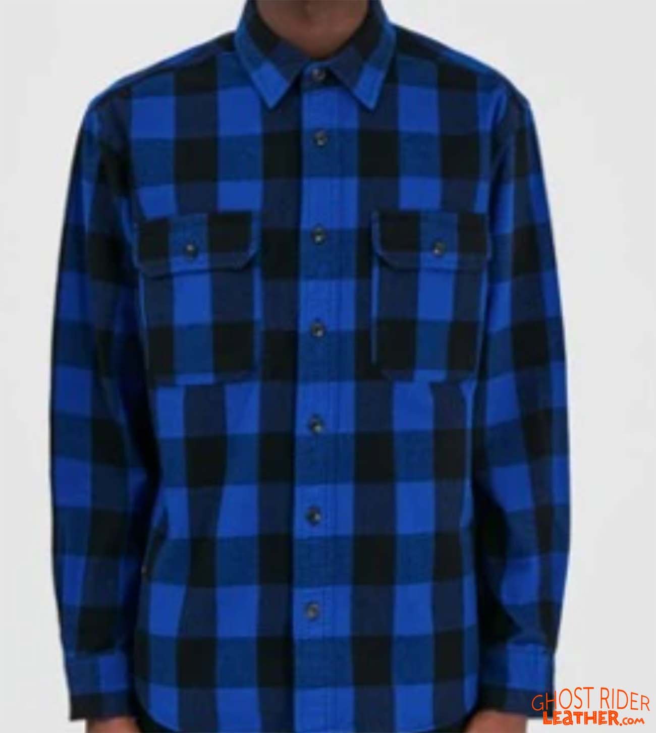 Flannel Motorcycle Shirt - Men's - Black and Blue Plaid - Armor - Up To Size 5XL -TW136-03-UN