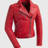 Red Leather Motorcycle Jacket - Women's - Handcrafted Studs - Claudia - WBL1723-RED-FM