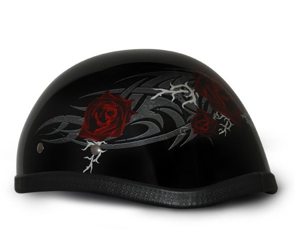 Novelty Motorcycle Helmet - Tribal Red Rose - Eagle Shorty - 6002SFR-DH