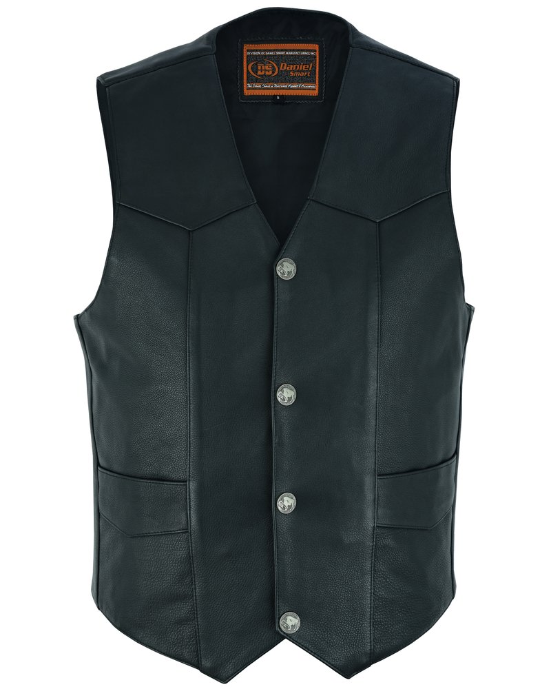 Leather Motorcycle Vest - Men's - Buffalo Nickel Snaps - Gun - Up To 9XL - DS115-DS