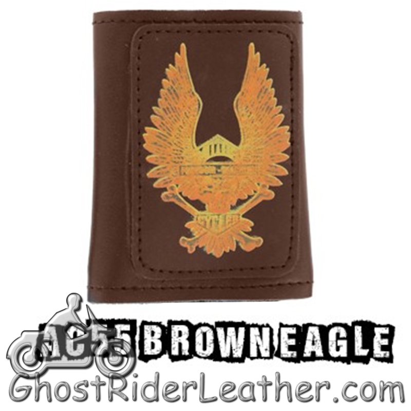 Leather Chain Wallet - 4 Inch Tri-Fold - Black or Brown - Eagle Style - AC55-EAGLE-DL