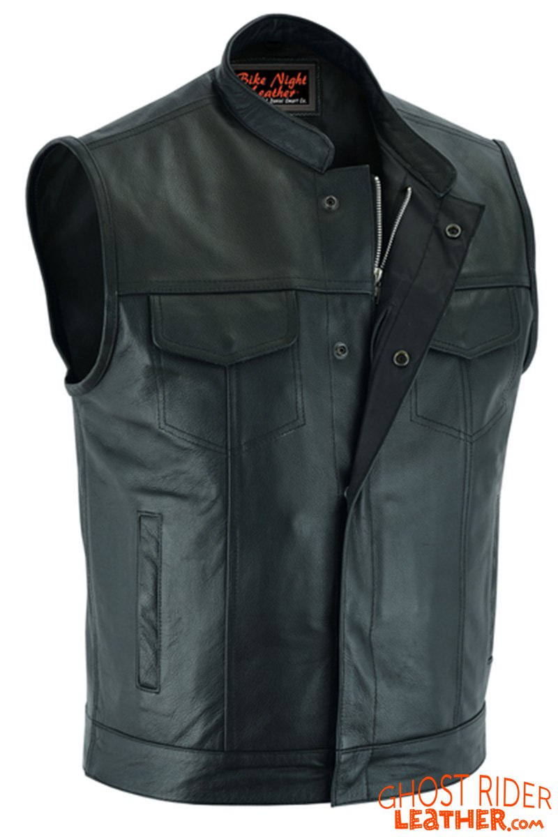 Leather Motorcycle Vest - Men's - Gun Pockets - Up To 12XL - Big and Tall - AM9192-DS